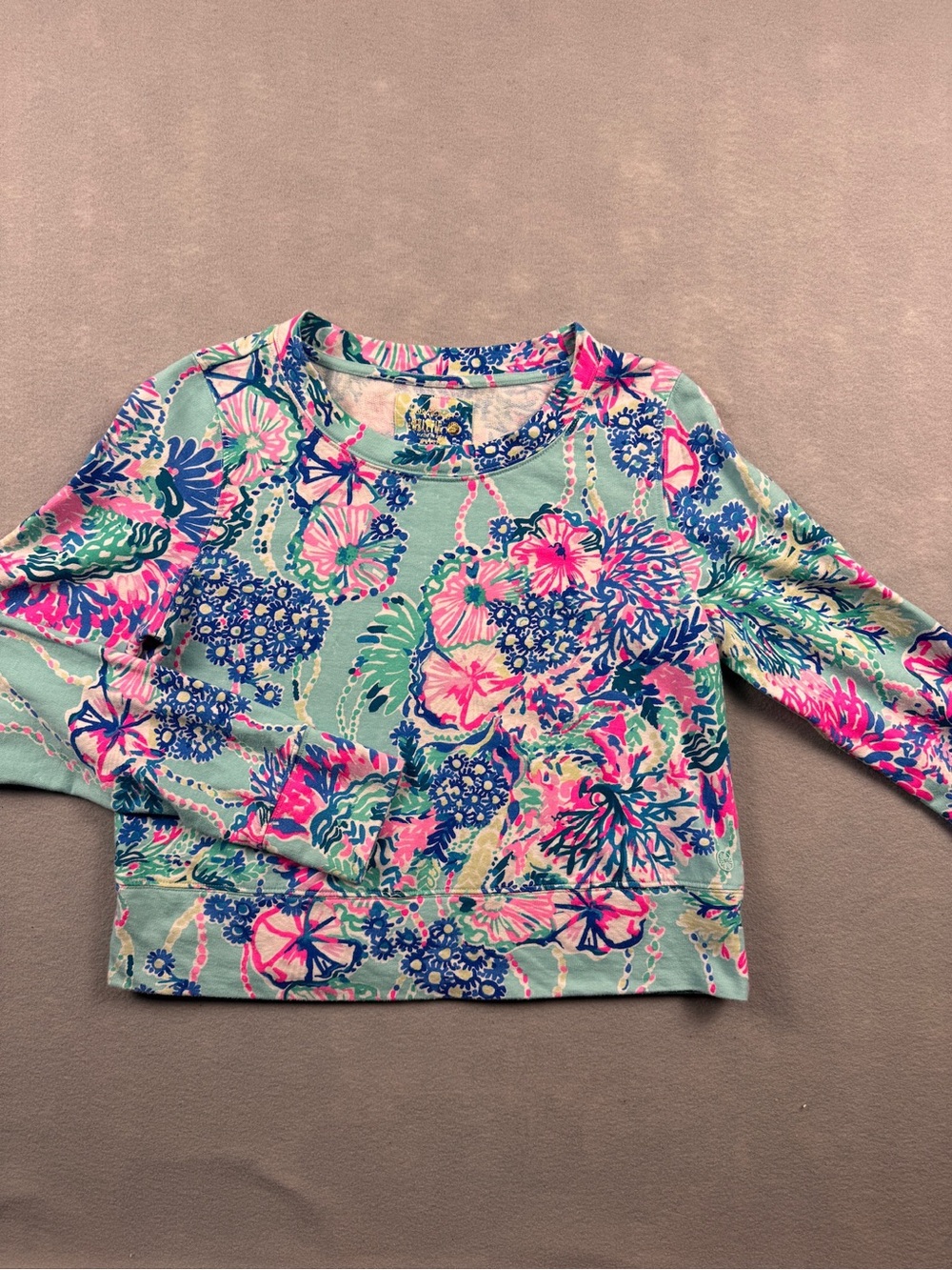Lilly Pulitzer Luxletic Alex Pullover Sweatshirt Crop Small Blue Pink Athleisure
